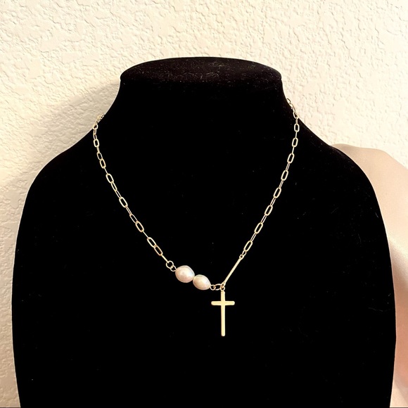 Myth X Dream Jewelry - Last One Cross Natural Pearl Golden Chain Necklace